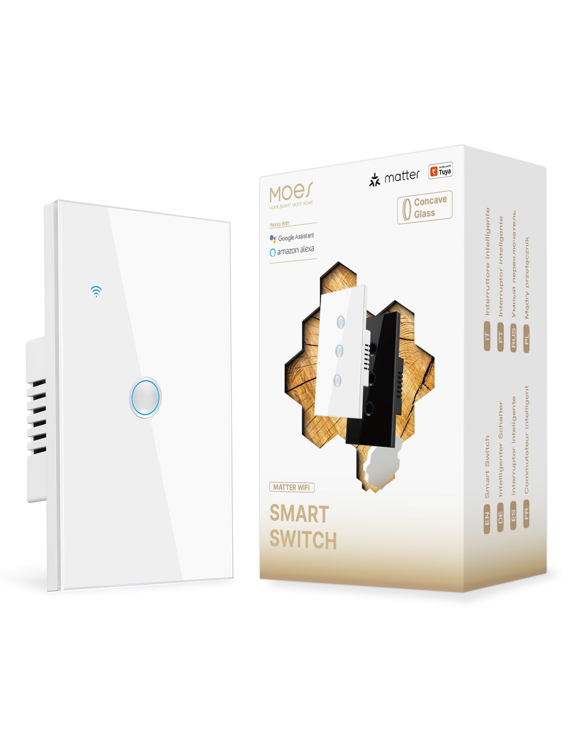 MOES Matter Wi-Fi Smart Light Switches Touch Glass Design, Needs