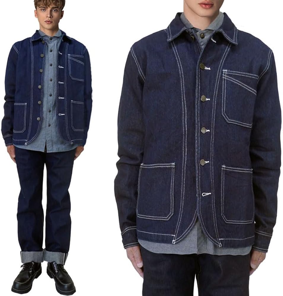 Amazon | カバーオール デニム ジャケット ネイビーブルー メンズ