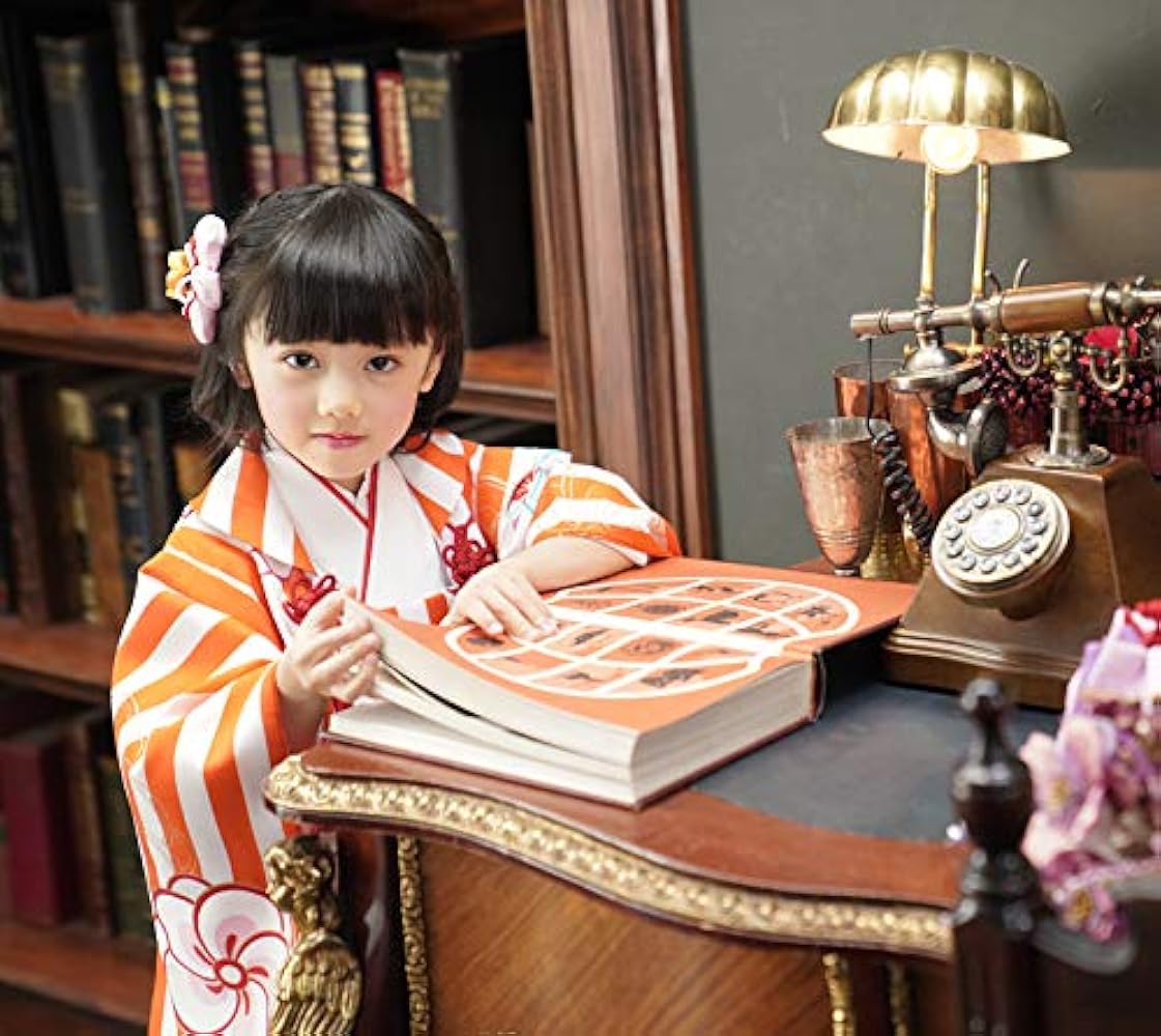Amazon | [京都瑠璃雛菊] 七五三 着物 女の子 3歳 被布セット オレンジ
