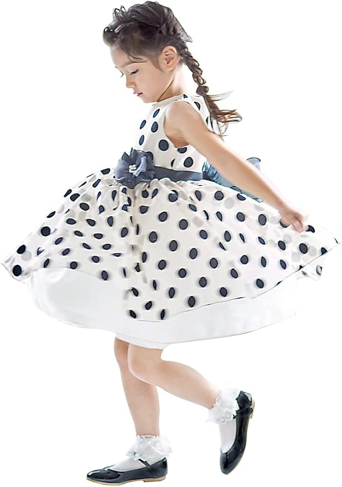 Amazon | [DRESCCO] ゴールドブラックフロッキードットドレス 子供