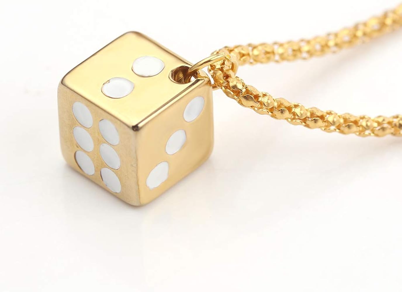 PikaLF Men's Lucky Dice Necklace, Gold, 23.6' Chain, Punk Hip Hop
