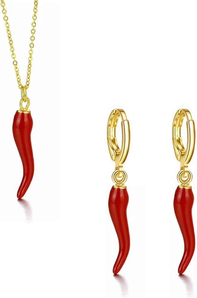 Amazon.com: Dreuyet Italian Horn Hoop Earrings and Necklace for