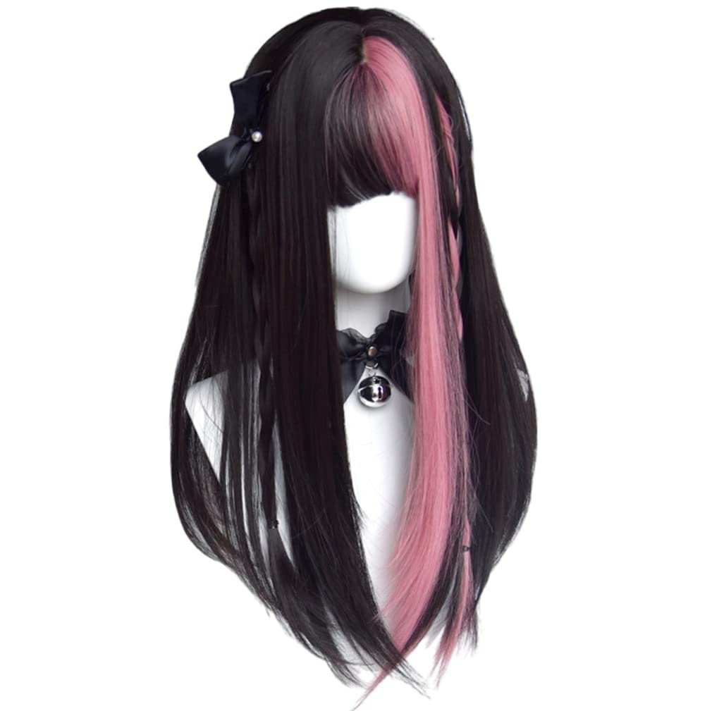 Amazon.co.jp: ウィッグ 黒 ピンク 紫 メッシュ 左右違い 原宿風 GAL系