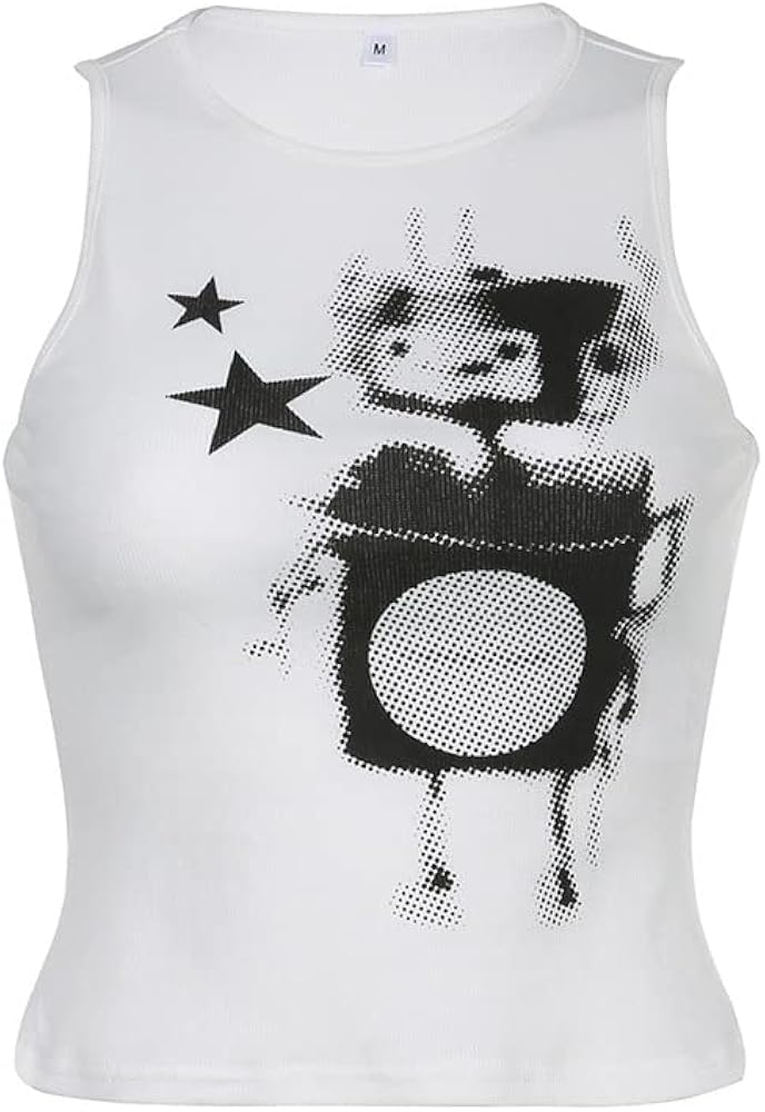 Women Y2K Grunge Rib Knit Crop Tank Tops Summer Sleeveless Casual