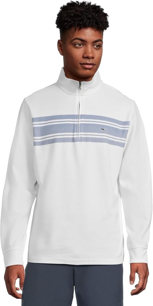 Vineyard Vines Men's Quarter Zip, Saltwater Surf Stripe-White Cap