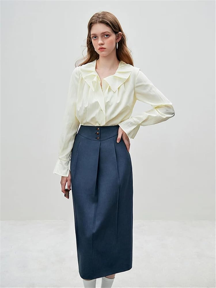 Women's French Ruffle Collar Shirt Long Sleeve Chic Commuting Top