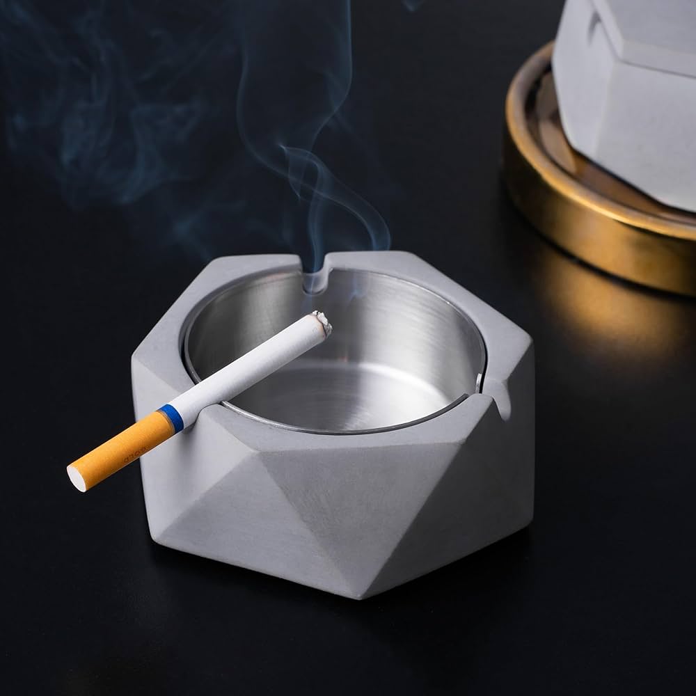 Amazon.co.jp: ジオメトリコンクリート灰皿 蓋付き ステンレススチール