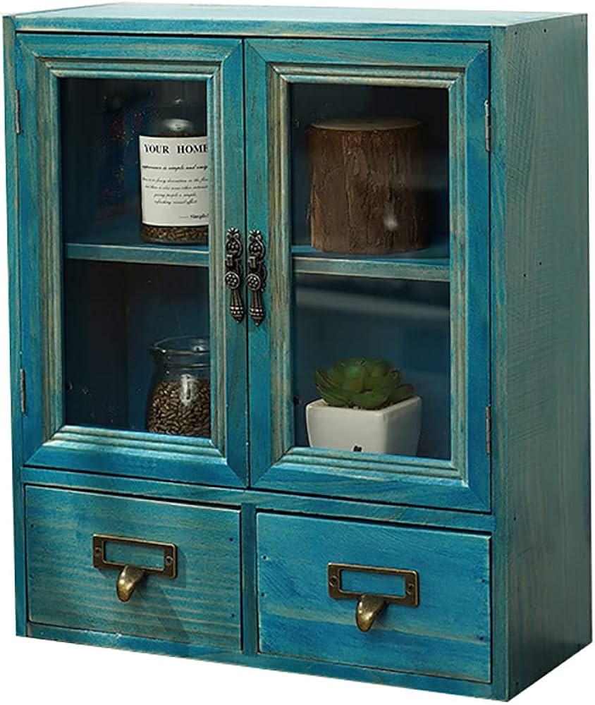 Amazon | 木箱 デスク上置き棚 アンティーク調 引き出し 卓上収納