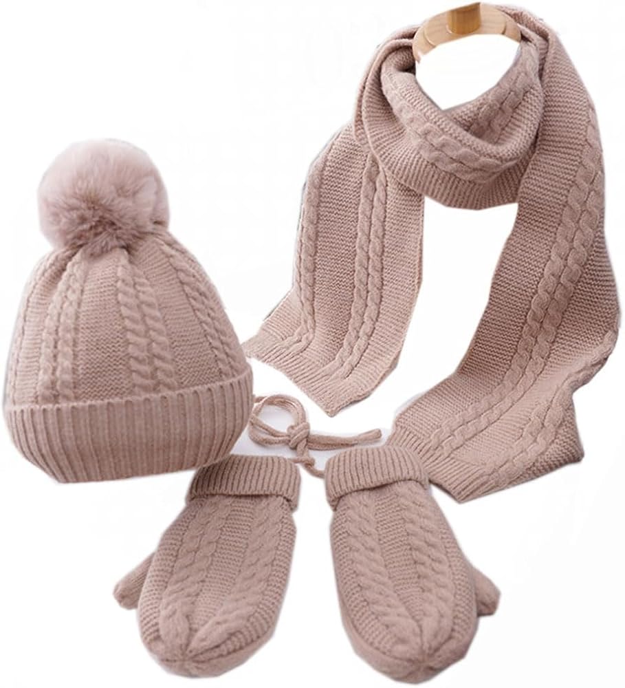 Amazon | キッズ 帽子 手袋 マフラー 三点セット ニット 子供 5色 3~12