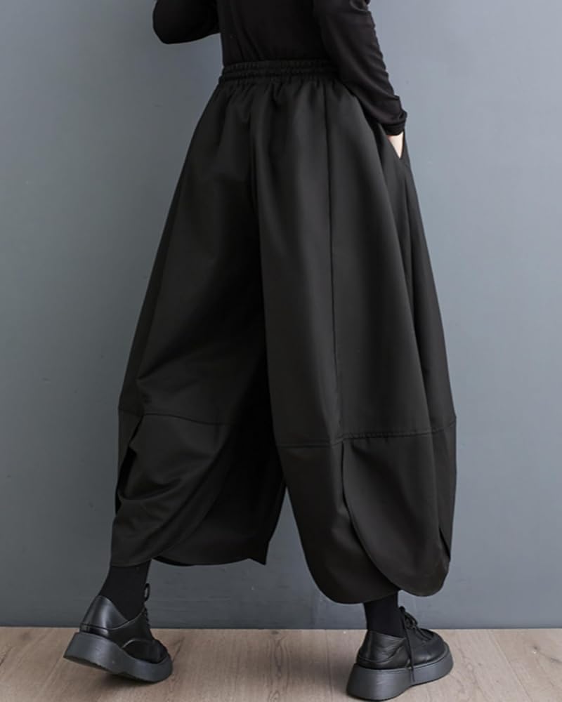 ellazhu Women's Puffy Drawstring Elastic Waist Drop Crotch Hakama
