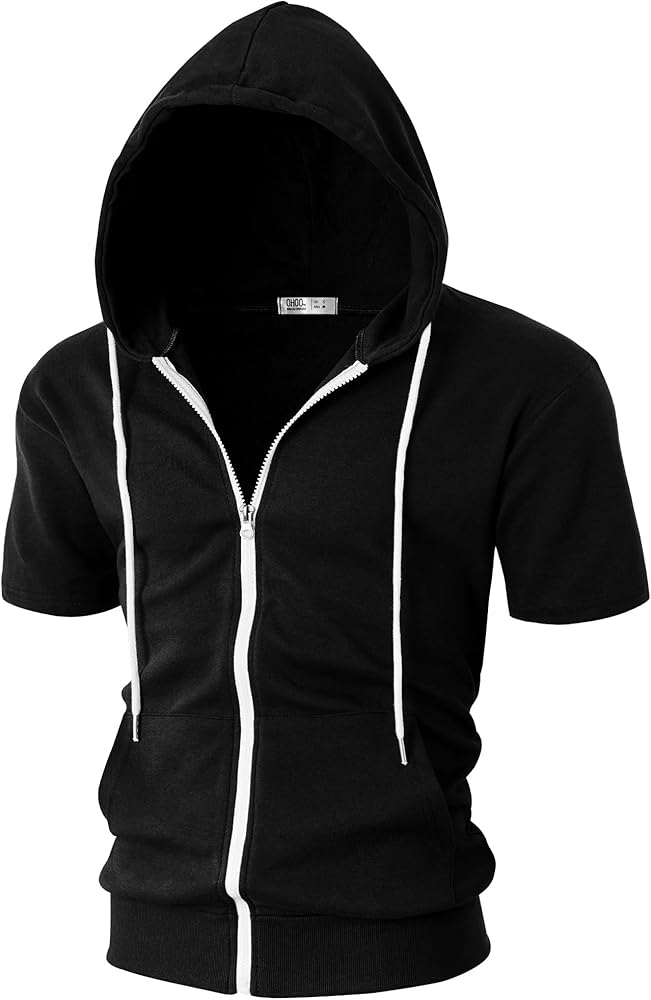 Ohoo Mens Slim Fit Zip up Hoodie Short Sleeve Thin Jacket Full Zip