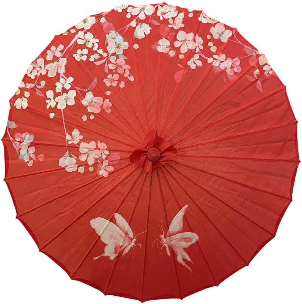 Amazon | [AiO JAPAN] 傘 和傘 赤 レッド 花と蝶 日傘専用 和風傘 かさ