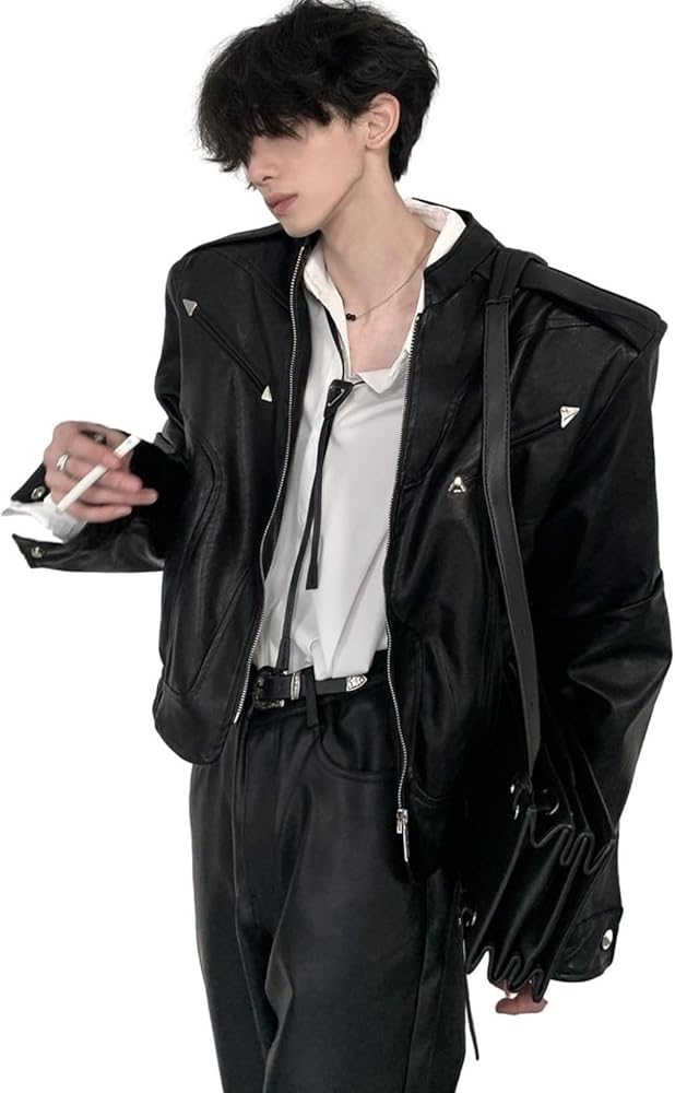 Amazon | [QIHANG] PUレザー メンズ レザージャケット 無地 ブラック