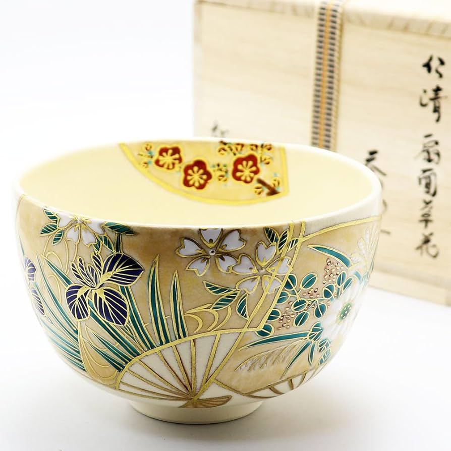 Amazon | 抹茶碗 色絵茶碗 「扇面草花」 木箱入り 通年物 茶道具