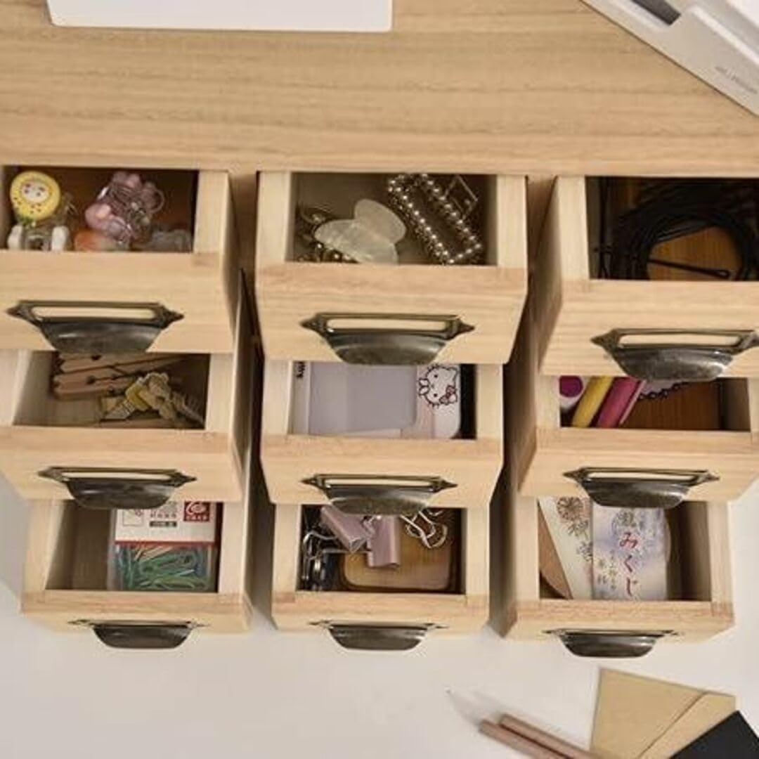 Amazon.co.jp: ナチュラル 引き出し木製 薬箪笥風 卓上チェスト 3段9杯