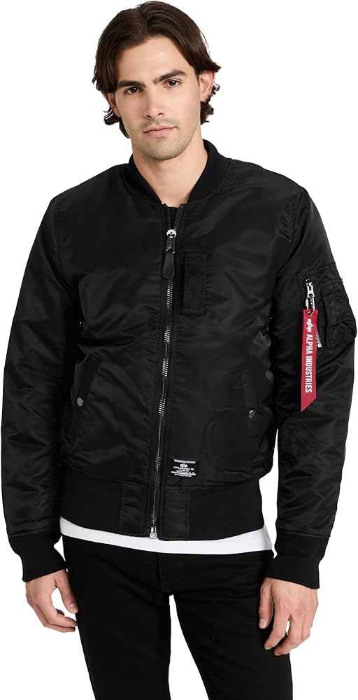 Alpha Industries Men's MA-1 Regular Fit Flight Jacket, Black, S at