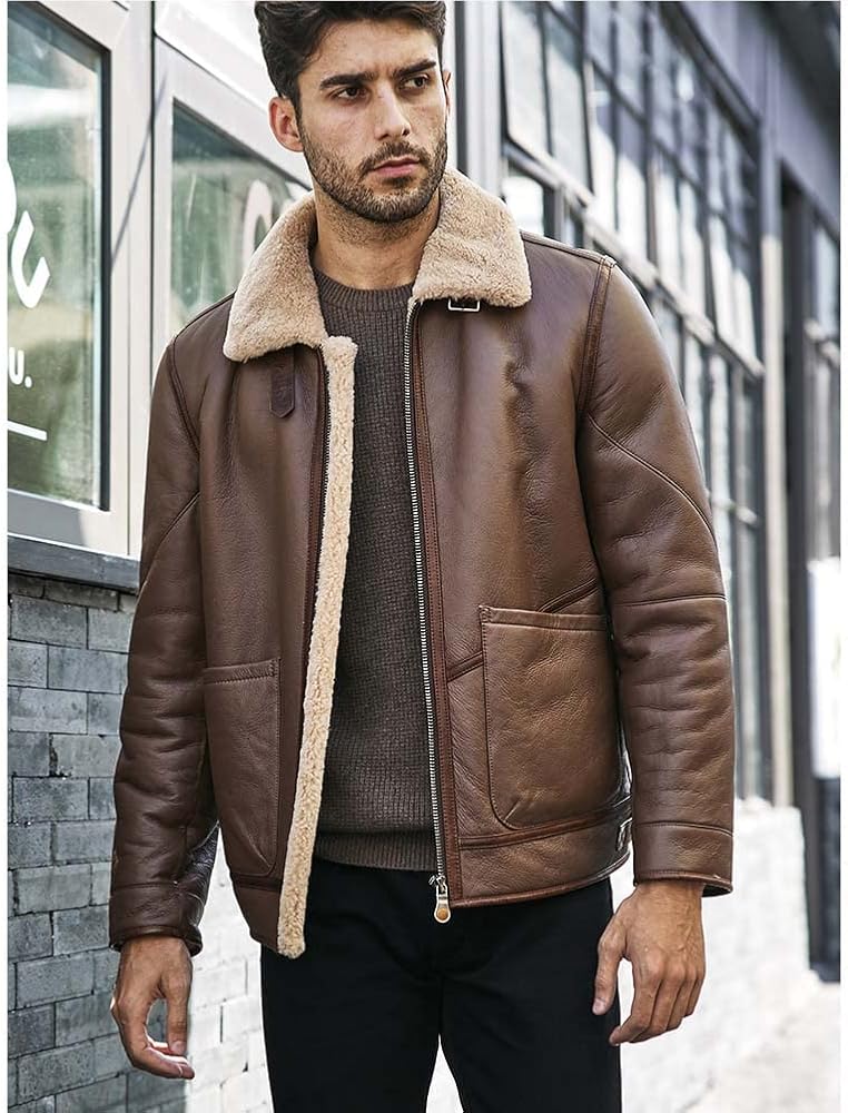 Amazon | Denny&Dora メンズ ブラウン ムートン ジャケット ショート