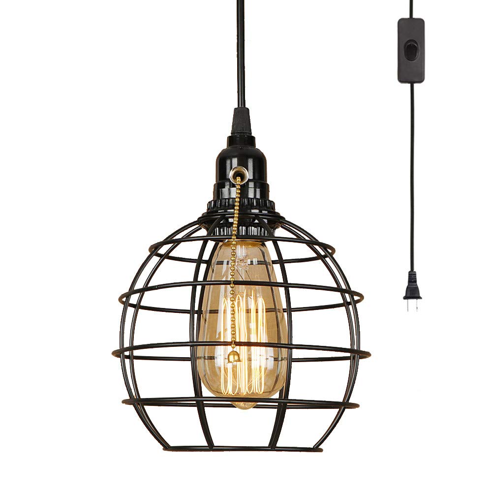 EFINEHOME 1 Light Hanging Swag Lamp with Plug in 15 Ft Cord On/Off