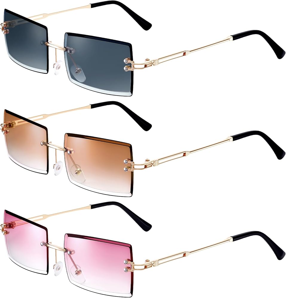 Amazon.com: GGSTDDUP 3 Pcs Square Rimless Sunglasses Fashion