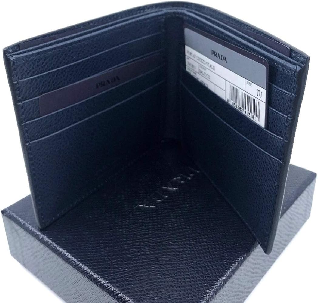 Amazon.com: Prada Men's Vitello Micro-Grain Navy Leather Bifold