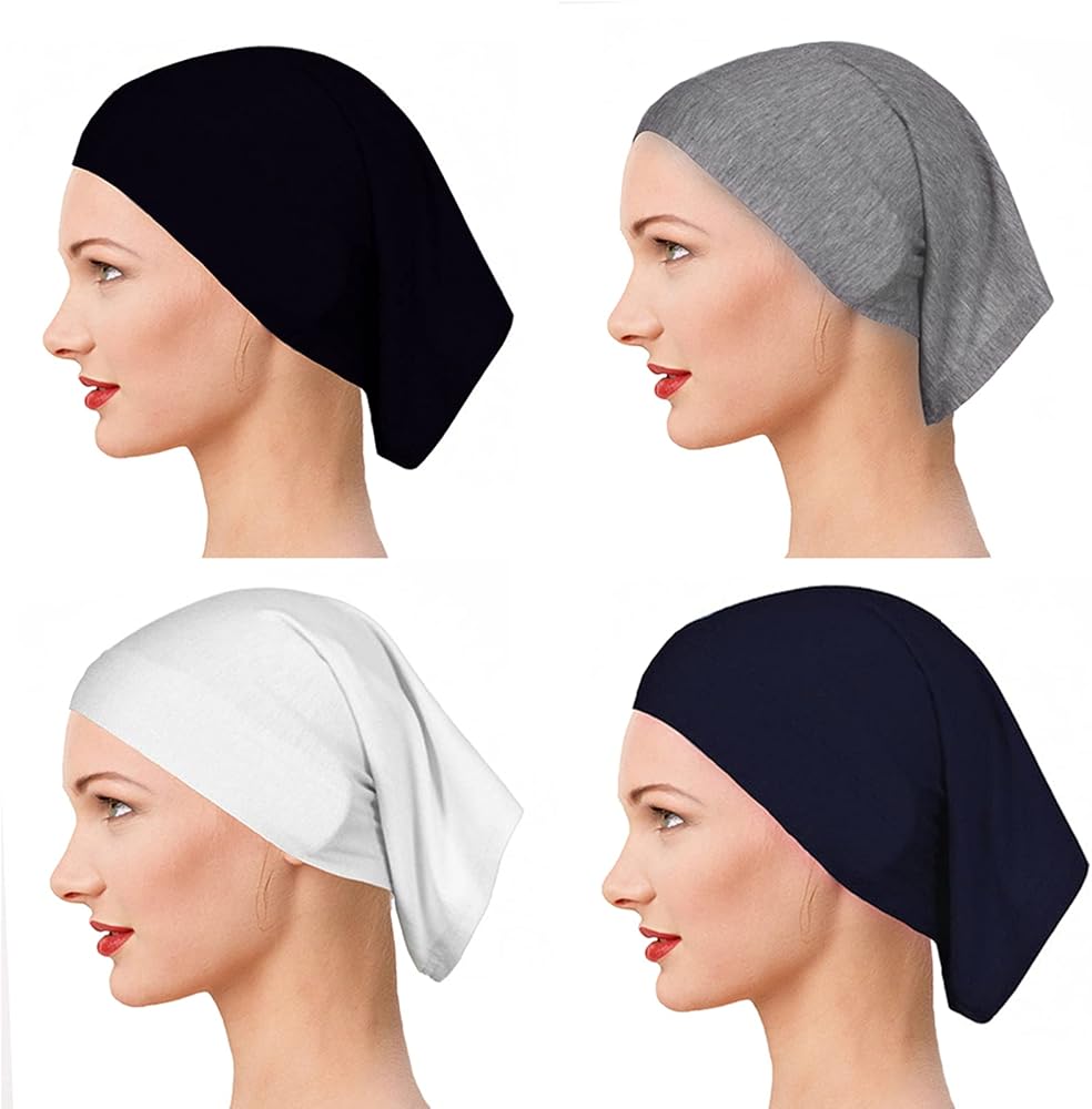 4pcs Hijab Undercaps for Women Black Under Scarf Tube Cap for