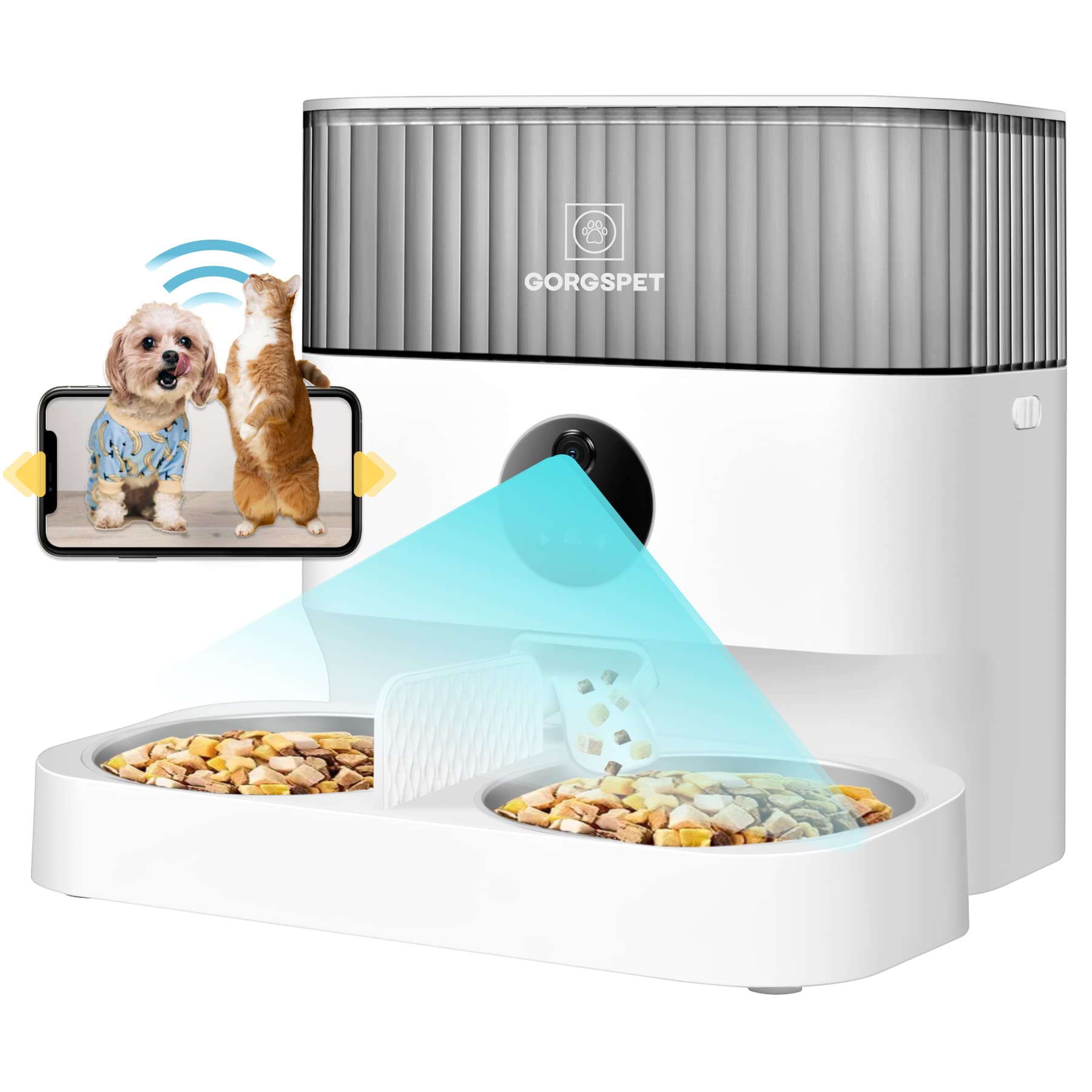 Amazon | GORGSPET カメラ付き自動給餌器 猫多頭飼い スマホ遠隔操作