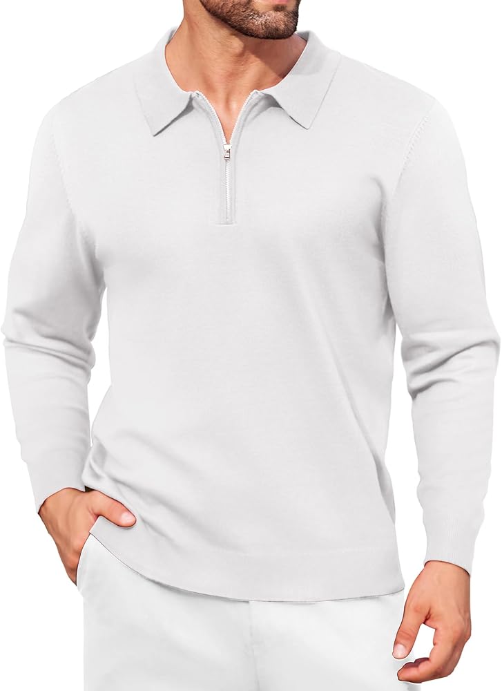 COOFANDY Mens Polo Sweater Long Sleeve Polo Shirts Casual Quarter