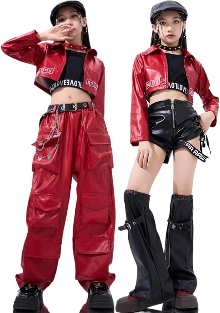 Amazon.co.jp: [Patypeety] フェイクレザー ダンス衣装 赤 キッズ
