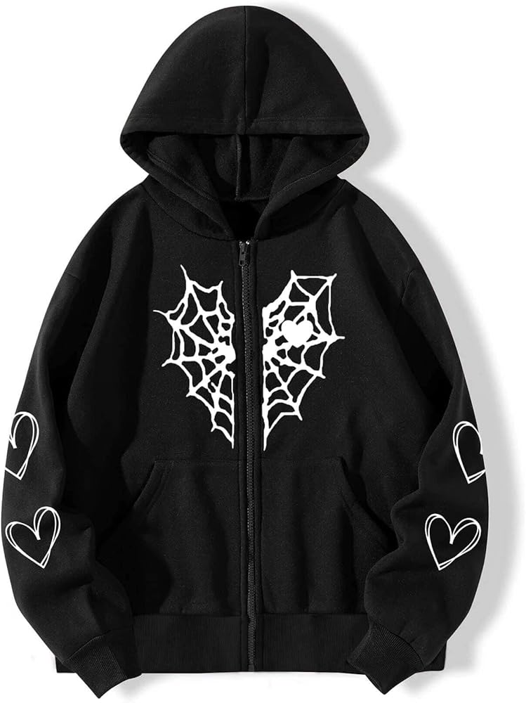 Amazon.com: Tooe Y2K Gothic Spider Web Heart-shaped Print Hoodied
