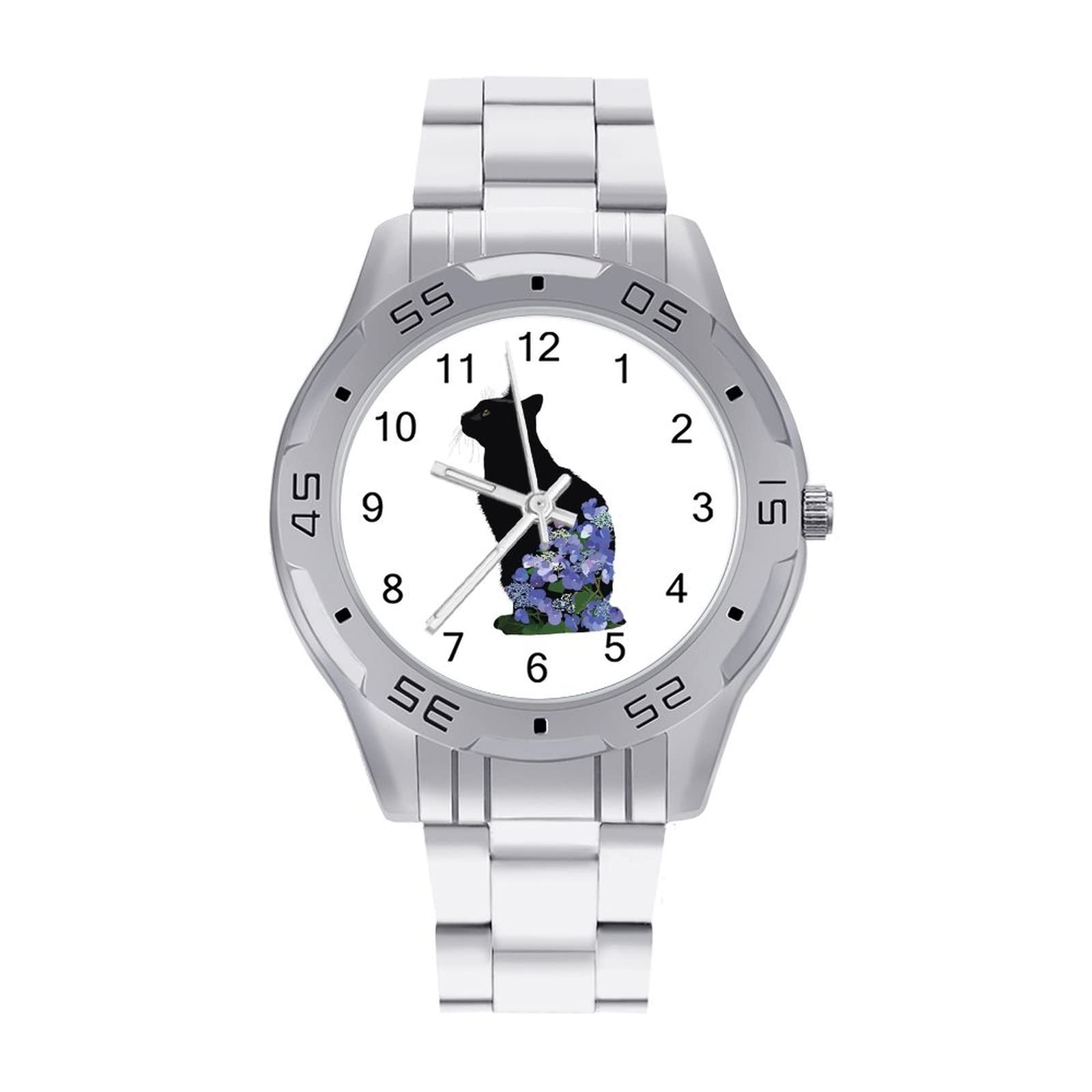 Amazon.co.jp: 腕時計 水彩スカル 黒猫 花 ネコ柄 猫柄 ウォッチ