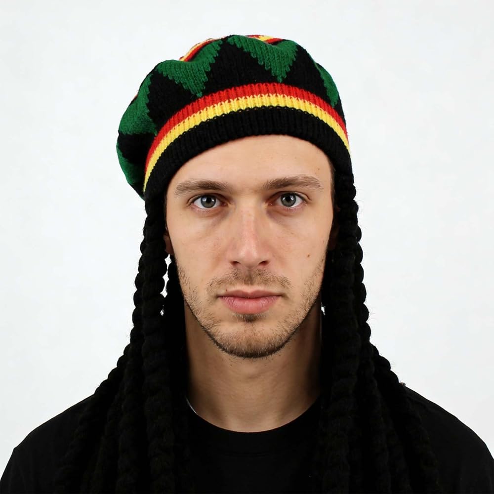 HZYFP Dreadlocks Wig Hat Reggae Jamaican Style Rasta Hat Crocheted