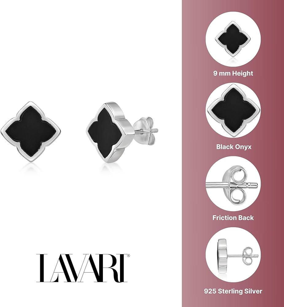 Amazon.com: Black Onyx Four Leaf Clover Stud Earrings for Women in