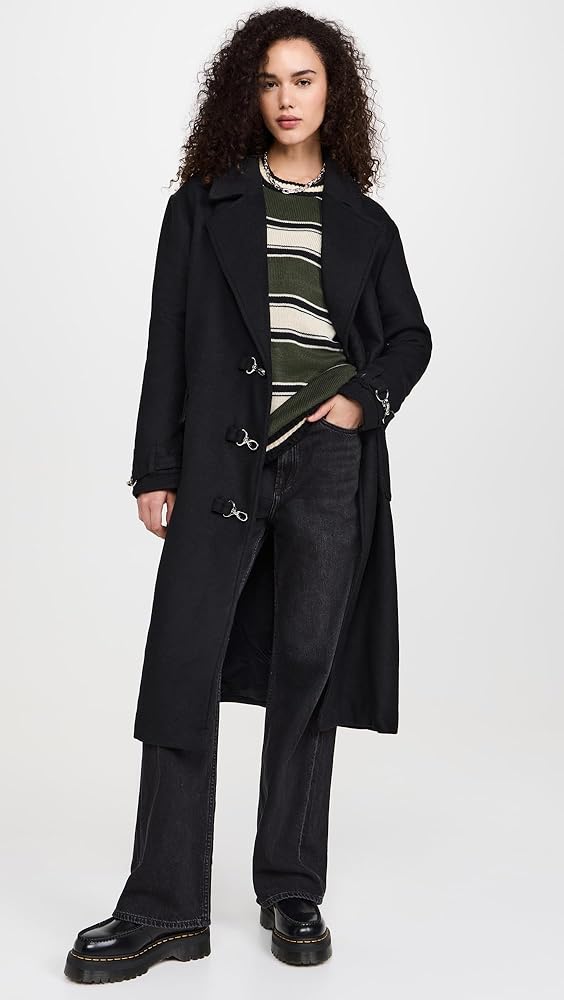 Ragged Priest Women's Longline Buckle Coat, Black, Small : Amazon