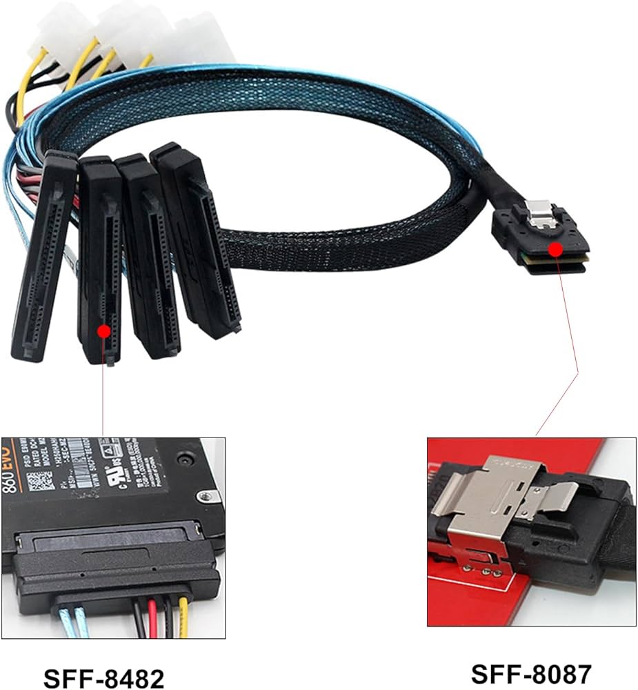 Amazon.com: Heretom Internal Mini SAS SFF-8087 to (4) 29pin SFF