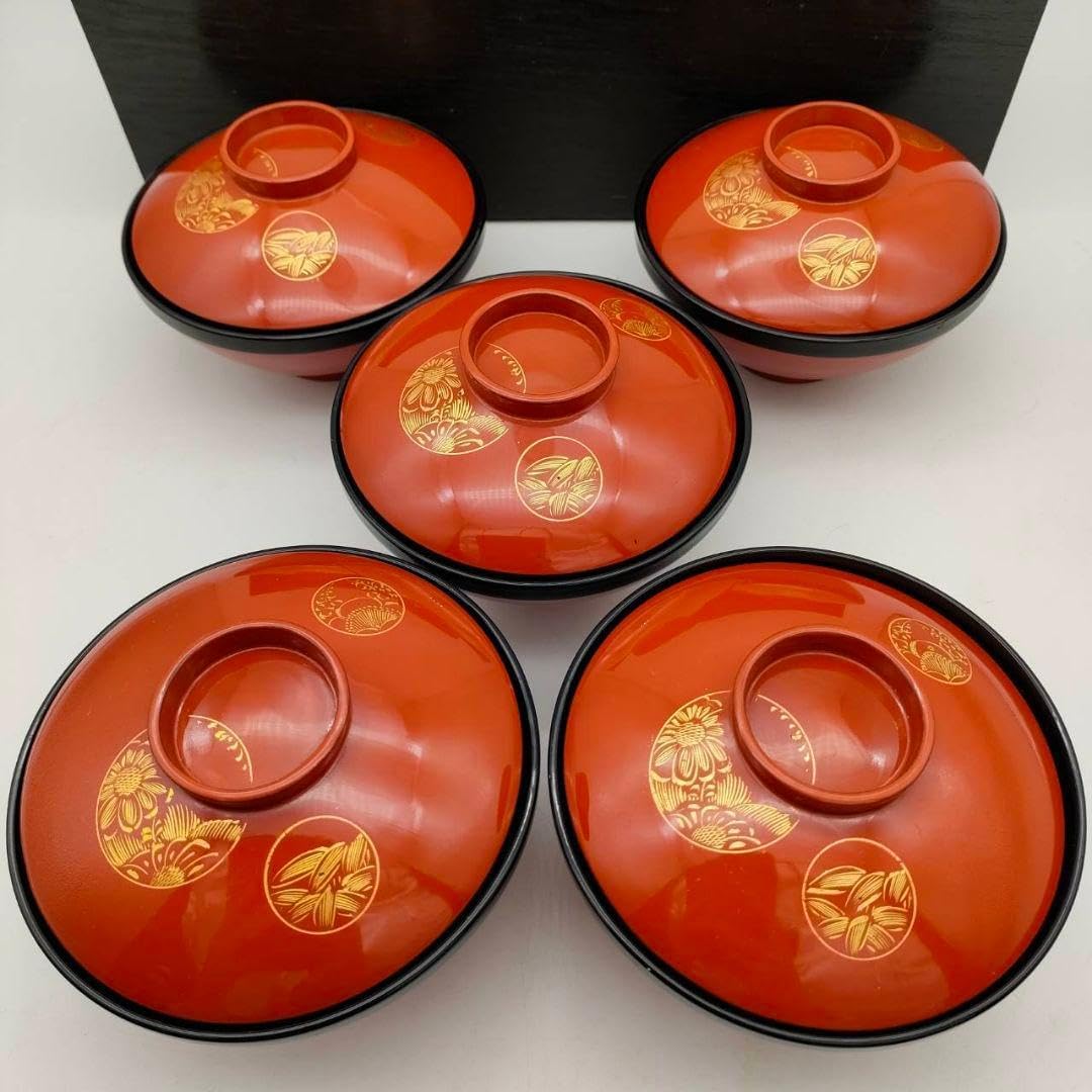 BK413 時代輪島塗 蓮図金蒔絵 吸物椀 二客 木製 茶道具 懐石 会席 菓子