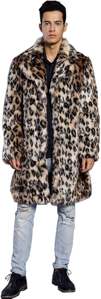 Amazon | [Cartoden] ヒョウ柄 ファー ロング コート メンズ 厚手 毛皮