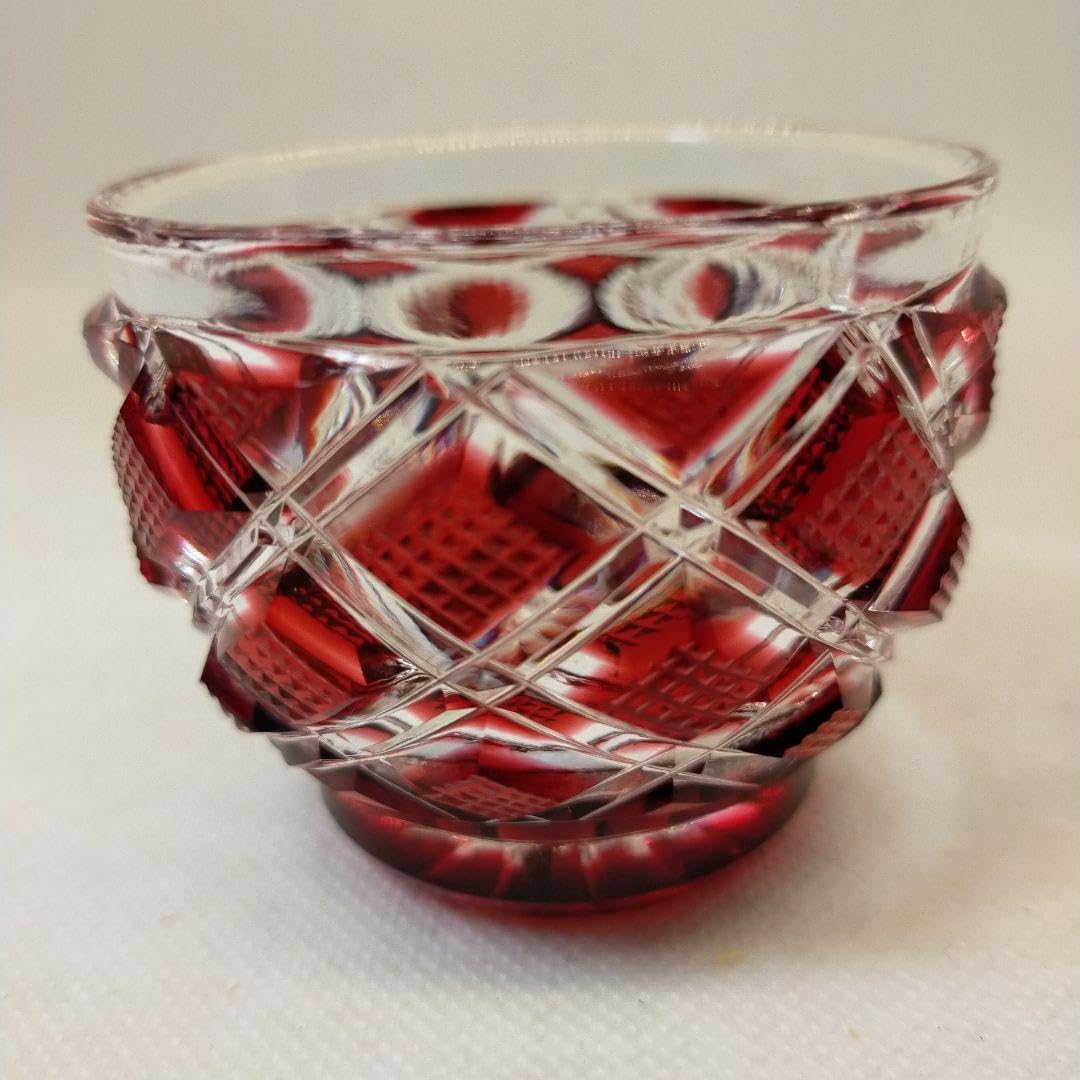 薩摩切子 薩摩ガラス工芸（島津薩摩切子）猪口 赤金 終売品 サイン入