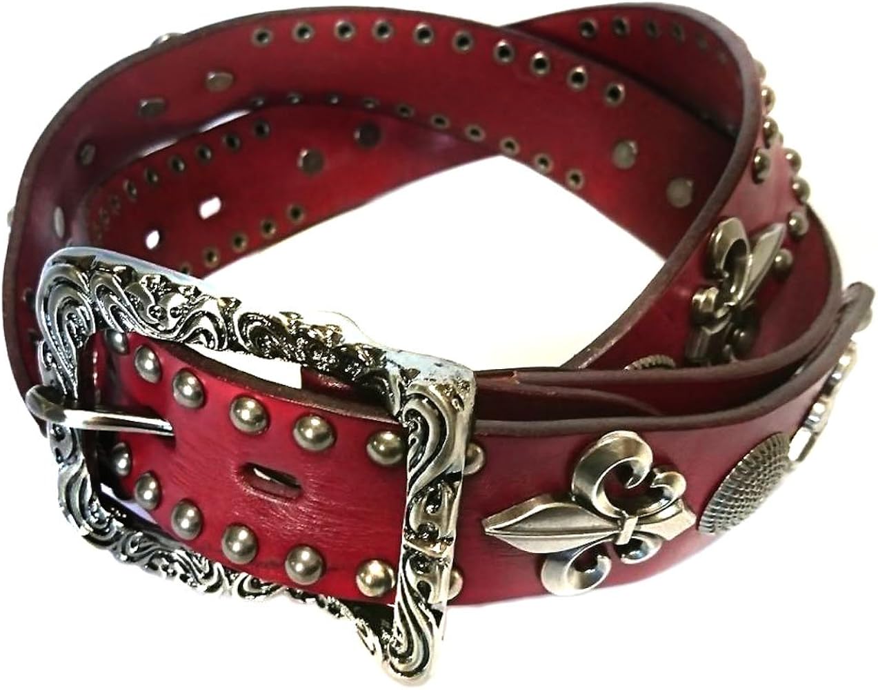 Amazon | [Deep Zone] スタッズベルト メンズ 革 百合紋章スタッズ