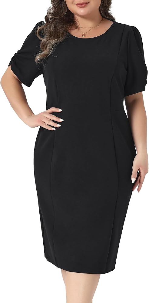 Agnes Orinda Plus Size Dress for Women Short Sleeve Above The Knee