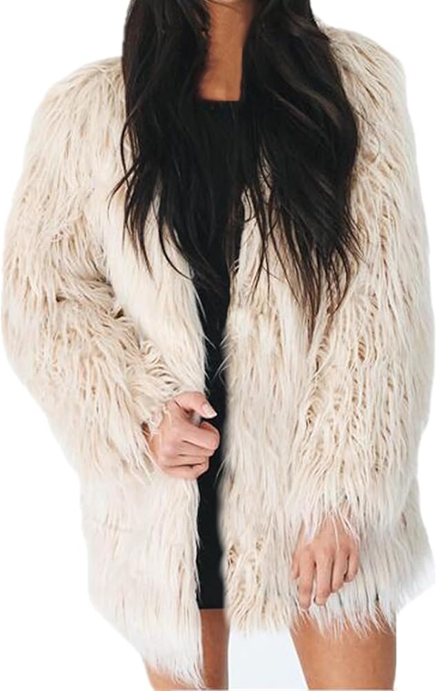 Lisa Colly Women's Autumn Winter Long Sleeve Fluffy Faux Fur Coat