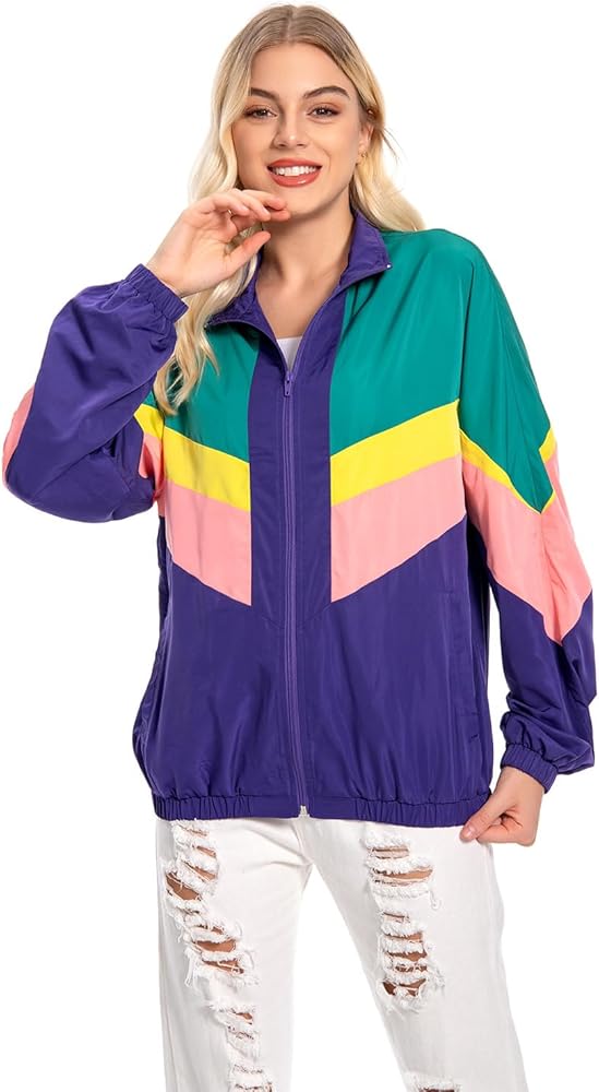 Amazon.com: Vecborn Womens 80s Retro Jacket Coat Zip Up Color