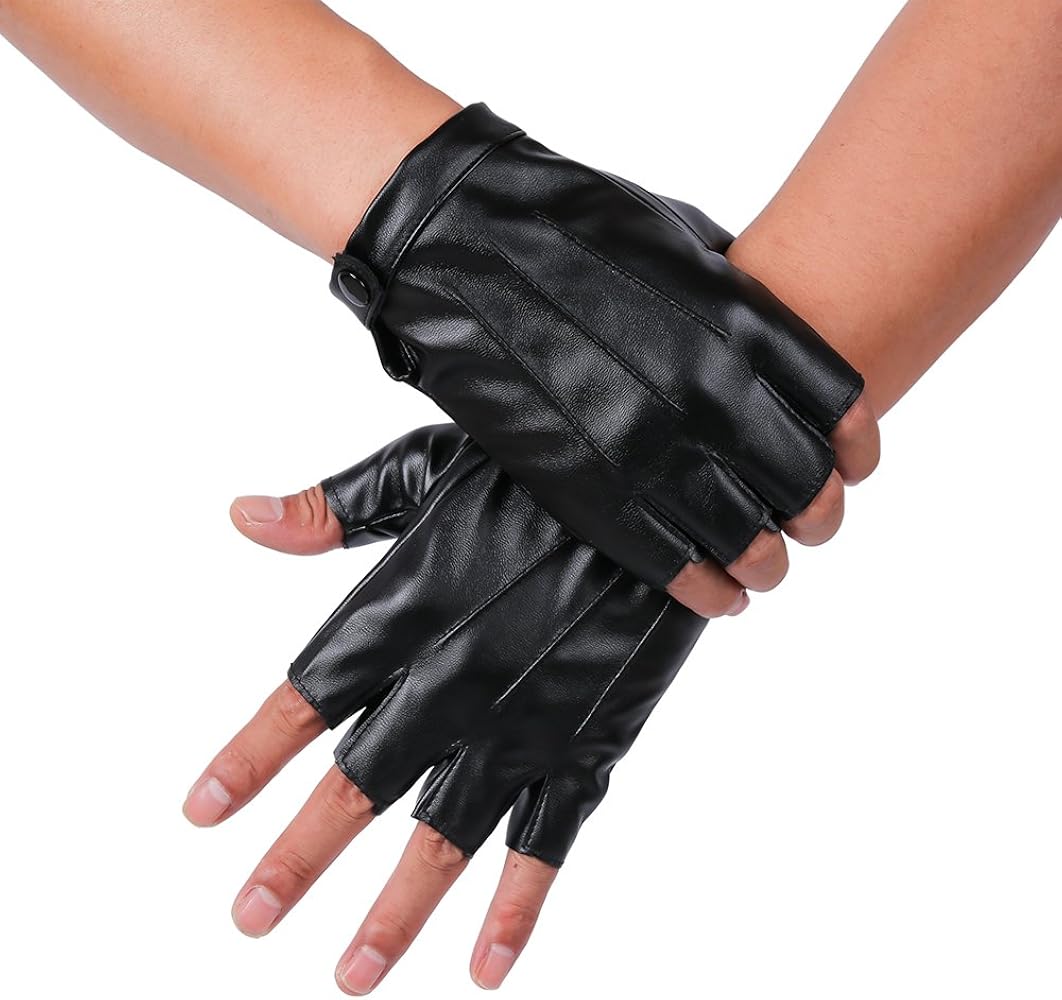 Amazon.com: JISEN Men PU Leather Punk Half Finger Snap Performance