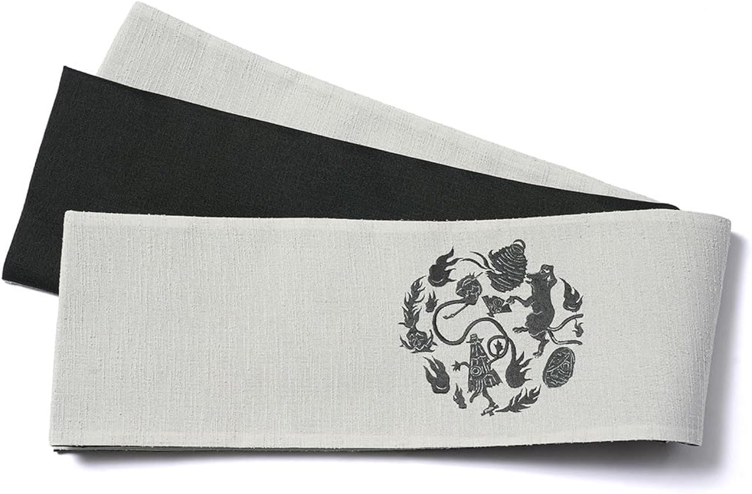 Amazon | [dear-japan] 撫松庵 半幅帯 妖怪円陣刺繍 グレー 黒 オバケ