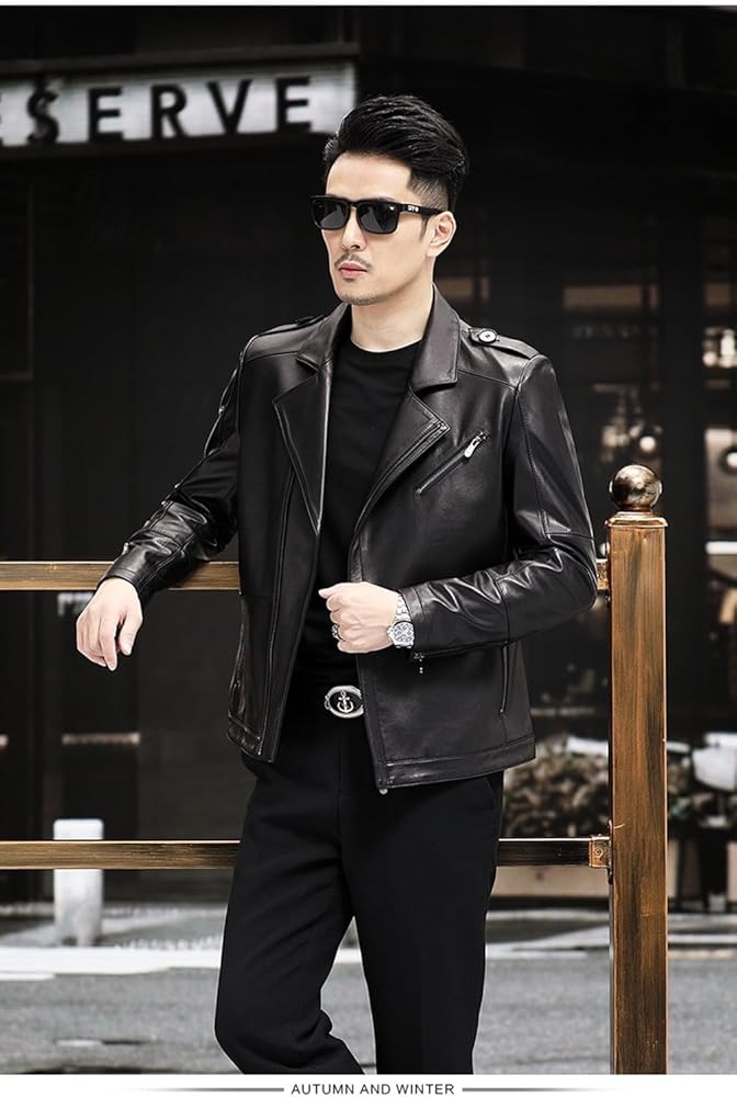 Amazon | [JINLUN] 革ジャン メンズ 本革 レザージャケット ダブル