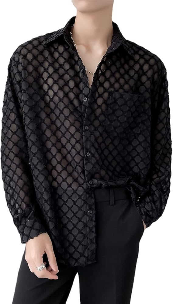 Amazon.co.jp: [Patypeety] 長袖シャツ メンズ シースルー 個性的