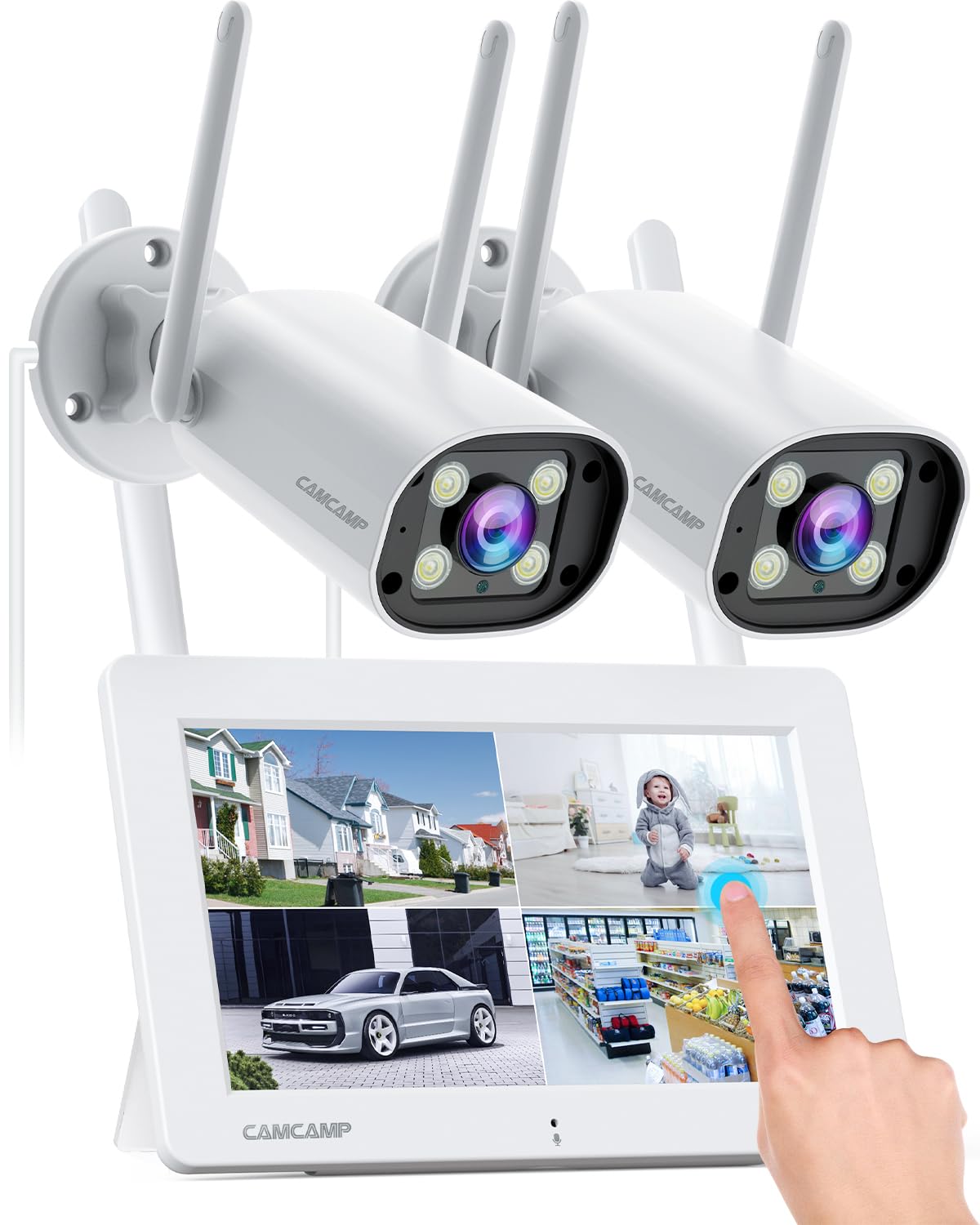 ワイヤレス 防犯カメラ タッチパネルモニター付き CAMCAMP 防犯カメラ