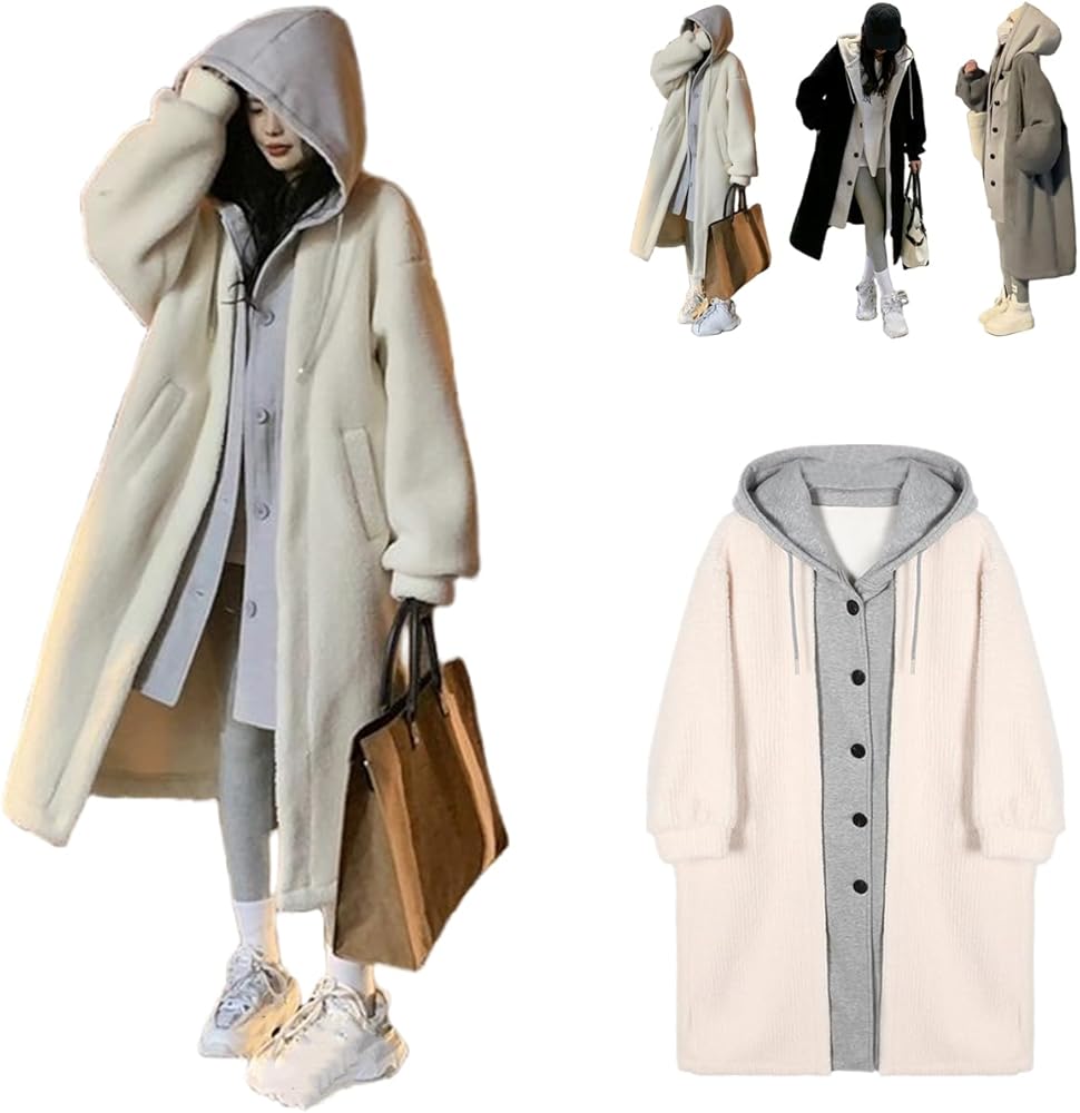 LEOUNA 2-Layered Faux Lambswool Hooded Coat Jacket,Winter Women