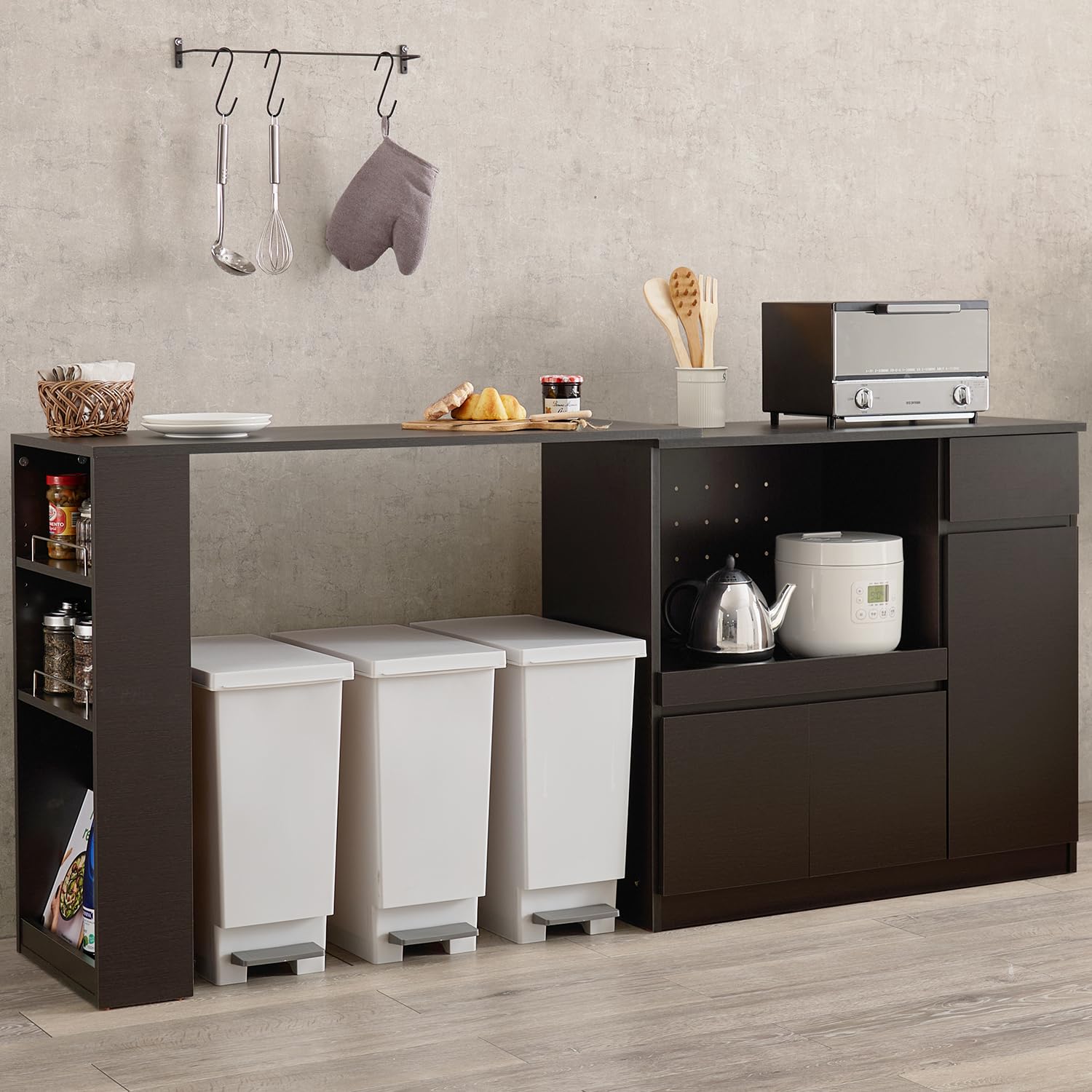 Amazon.co.jp: 萩原 キッチンカウンター 伸縮式 食器棚 レンジ台 【 幅