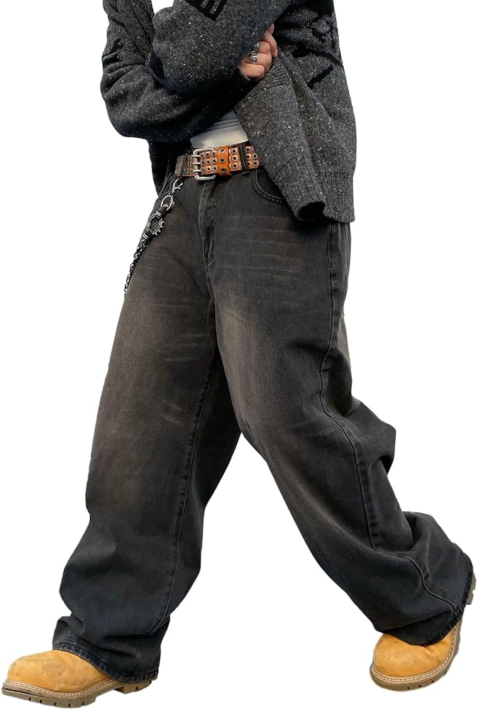 DFGIGT Men's Baggy Hip Hop Jeans Wide Leg Skater Denim Pants