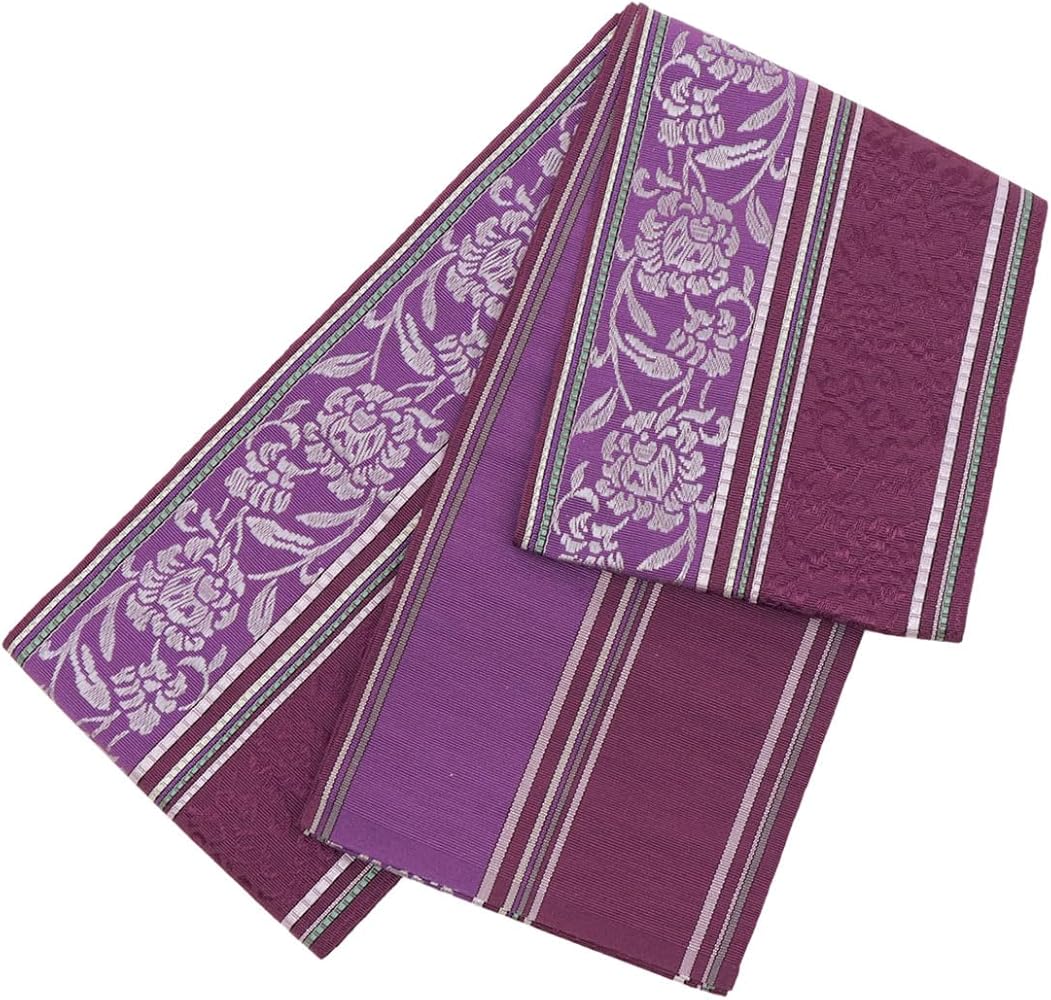 本場筑前博多織】献上柄 半巾帯 紫 無地 リバーシブル アンティーク